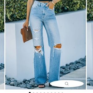 90s flare style Light wash denim
